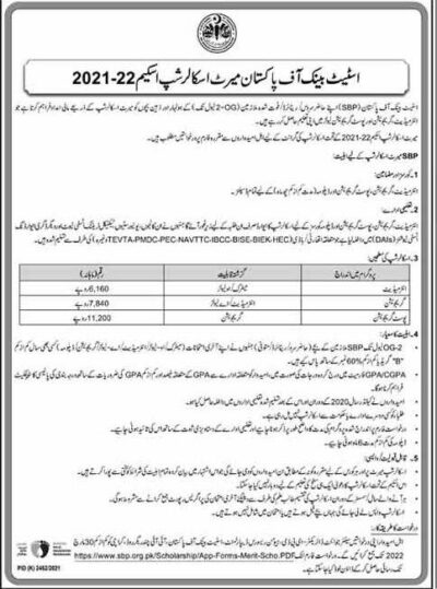 State Bank of Pakistan Merit-Based Scholarship 2022