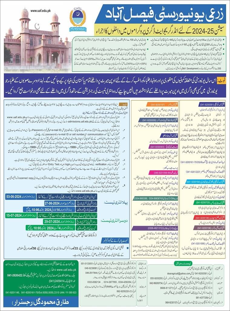 University of Agriculture Faisalabad UAF BS Admissions 2024-25