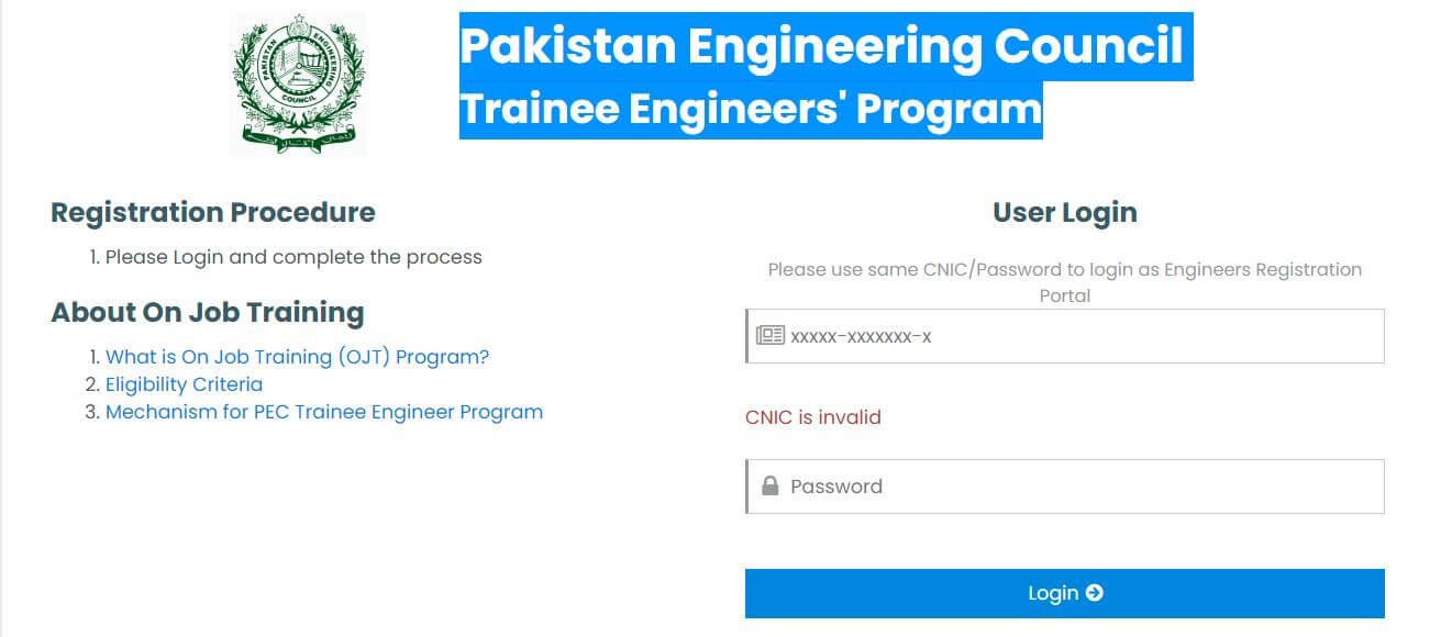 Pakistan Engineering Council Trainee Program 2022 | PEC Internship 2022