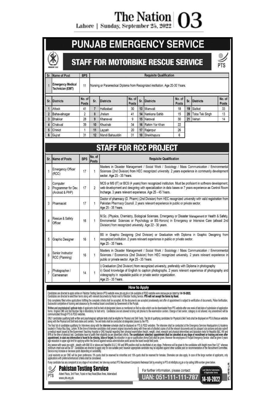 Rescue 1122 Govt Jobs | Punjab Emergency Service Department Jobs