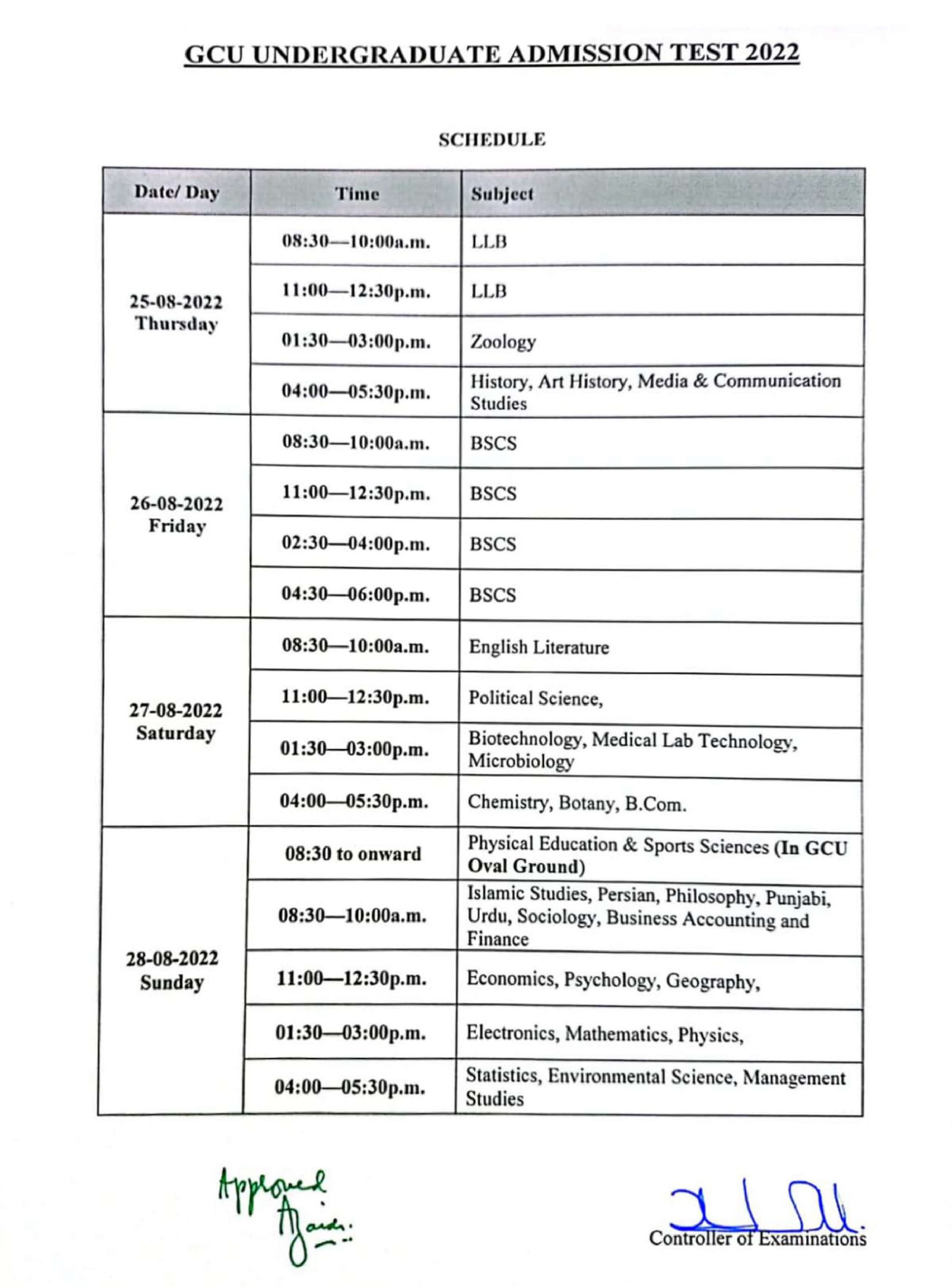 Schedule-Undergraduate-Admission-Test-2022