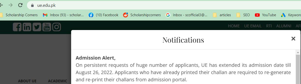 University of Education Admissions Fall 2022 Date Extended till 26 August