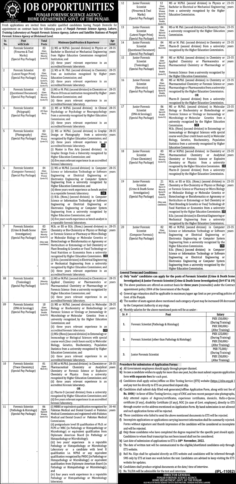 Punjab Forensic Science Agency (PFSA) Jobs 2022 in Pakistan