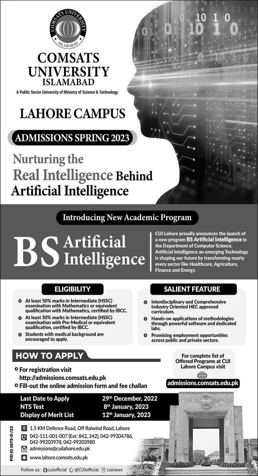 COMSAT Admissions BS artificial intelligence