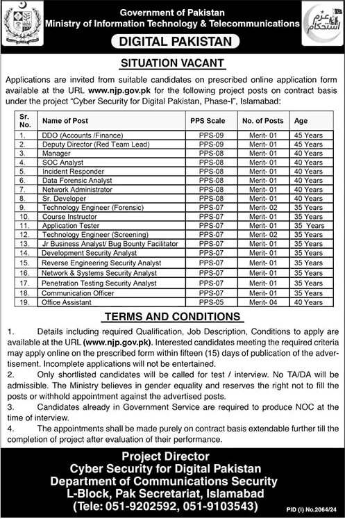 Ministry of Information Technology Jobs 2024 | MoITT Jobs in Islamabad