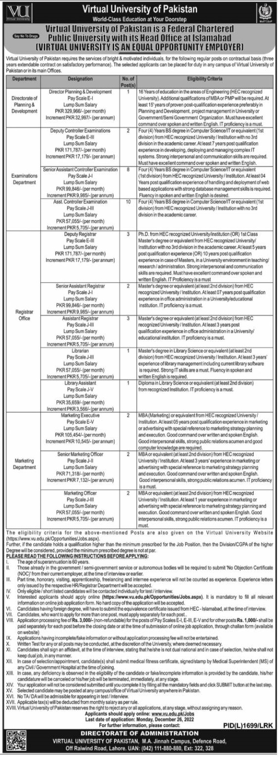 Virtual University of Pakistan Jobs 2022 | VU Jobs in Islamabad