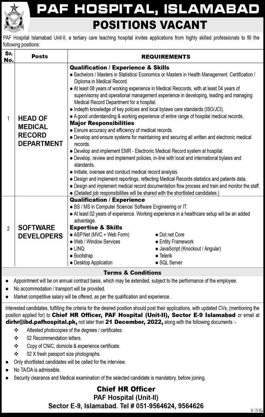 PAF Hospital Jobs 2022 | PAF December Jobs in Hospital
