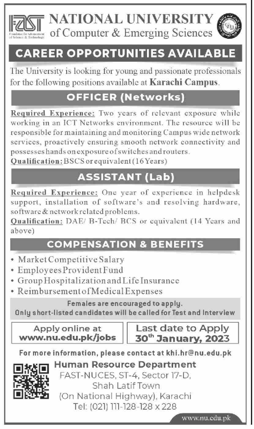 FAST National University of Computer and Emerging Sciences Jobs 2023 in Karachi
