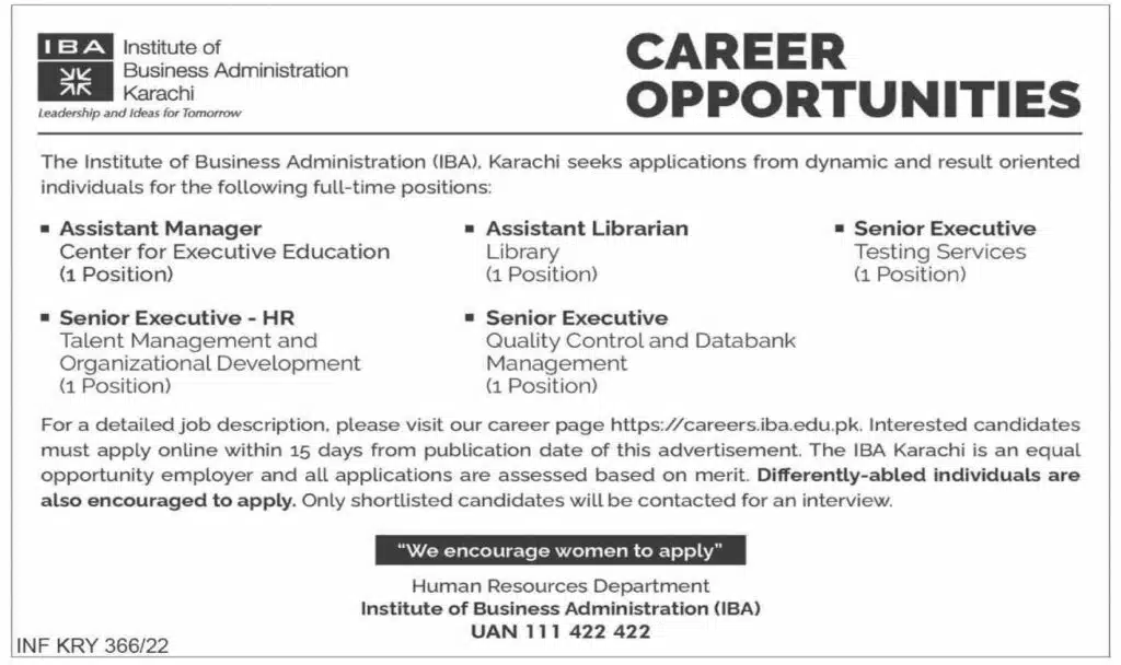 Institute of Business Administration Karachi Jobs 2023 | IBA Jobs