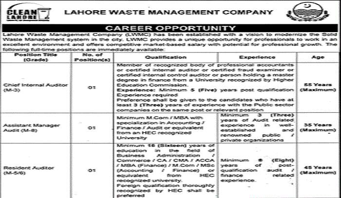 Lahore Waste Management Company (LWMC) Jobs 2023