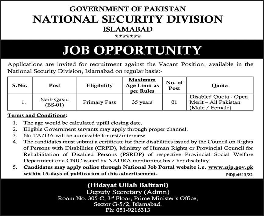 National Security Division Jobs 2023 | NJP Jobs in Islamabad