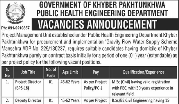 Public Health Engineering Department Jobs 2023 | KPK Govt Jobs