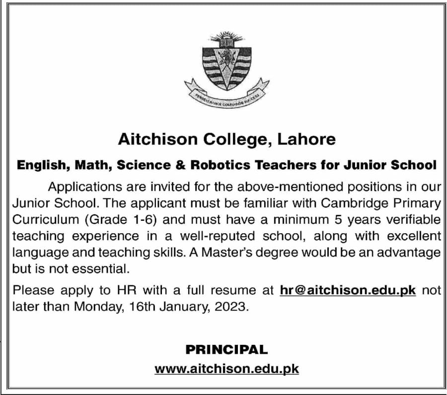 Aitchison College Jobs 2023 | Jobs in Lahore