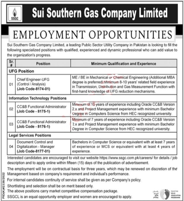 Sui Southern Gas Company (SSGC) Jobs 2023 in Karachi