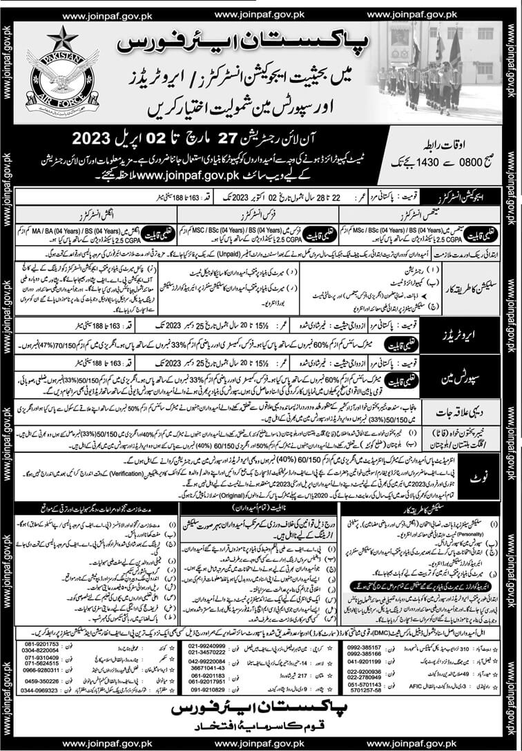 PAF Educators Jobs | Join PAF Aero trades and Sportsman Jobs 2023