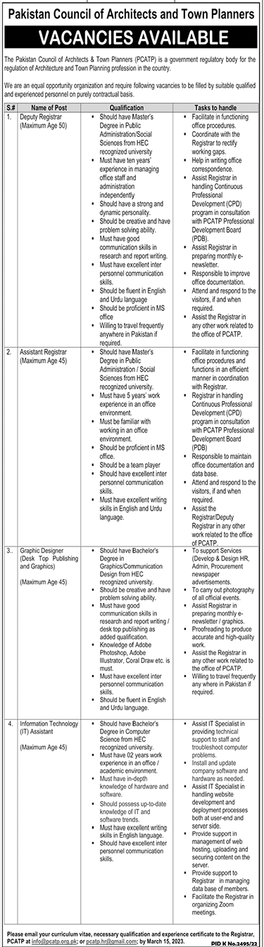 Pakistan Council of Architects and Town Planners (PCATP) Jobs in Islamabad
