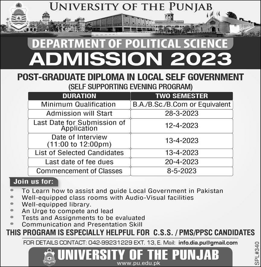 PU Admissions 2023 Department of Political Science Apply Now