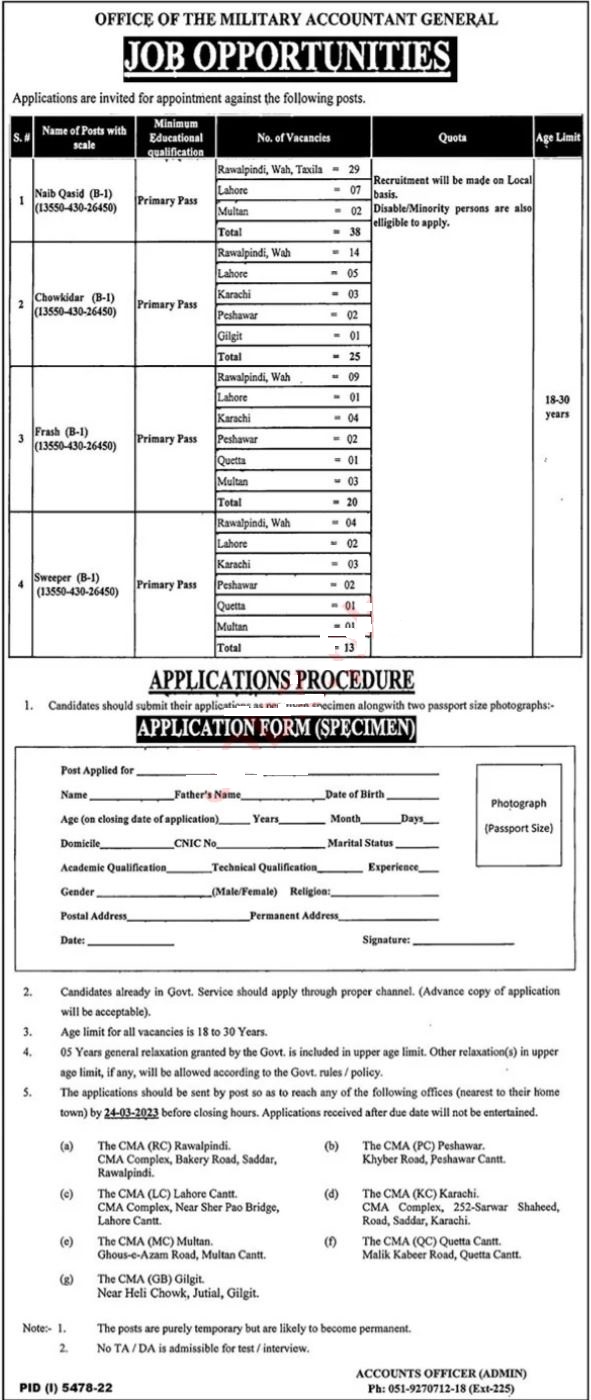 Pakistan Military Accountant General Office Jobs 2023 in Rawalpindi