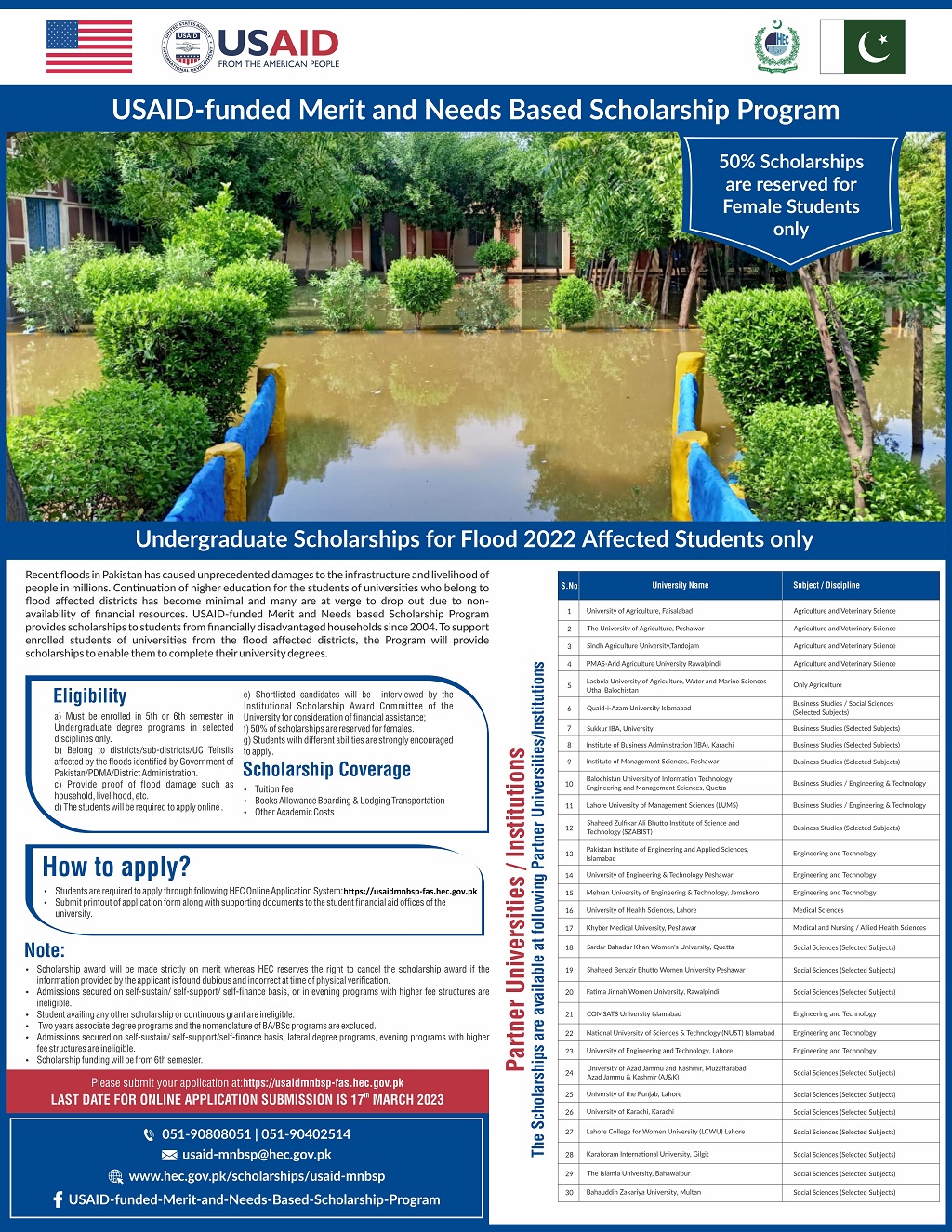 USAID Undergraduate Scholarships for Flood-affected students