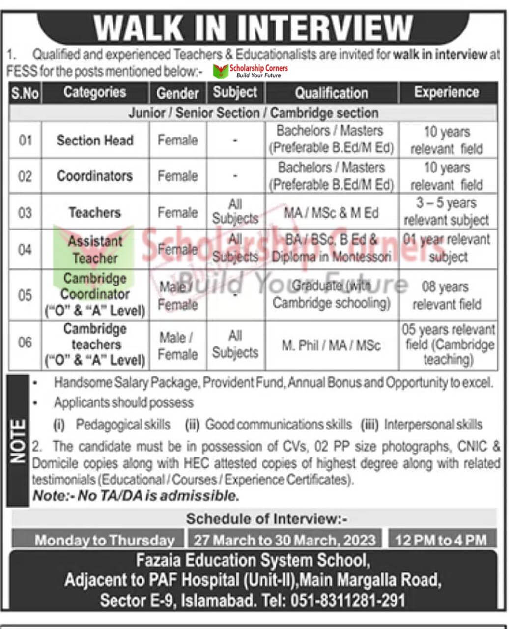 Teaching jobs in Faiza School System | FES School Jobs 2023