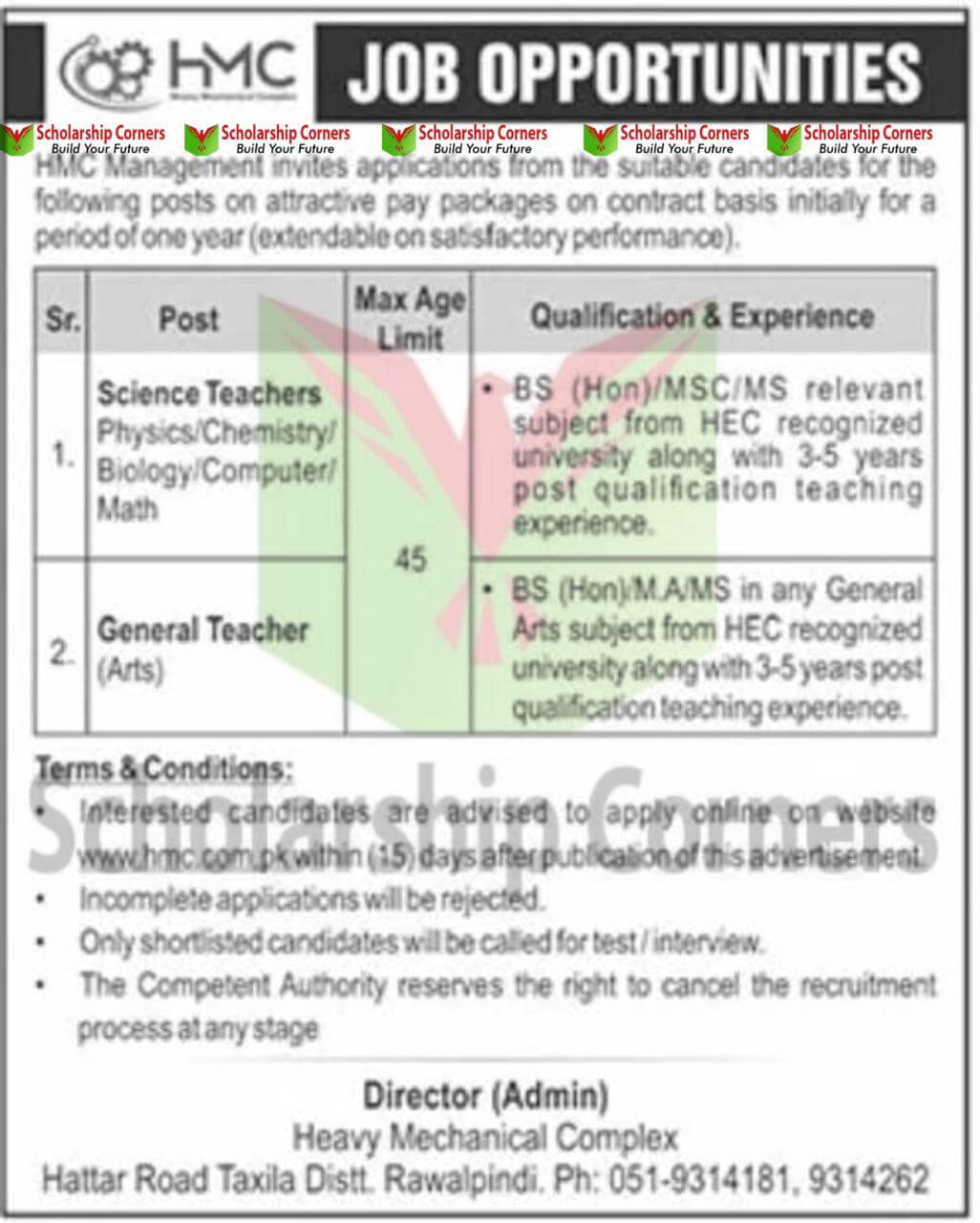 HMC Teaching Jobs 2023 |Teaching Jobs In Heavy Mechanical Complex