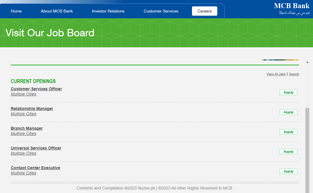Multinational Commercial Bank Limited (MCB) Jobs 2023 in Pakistan