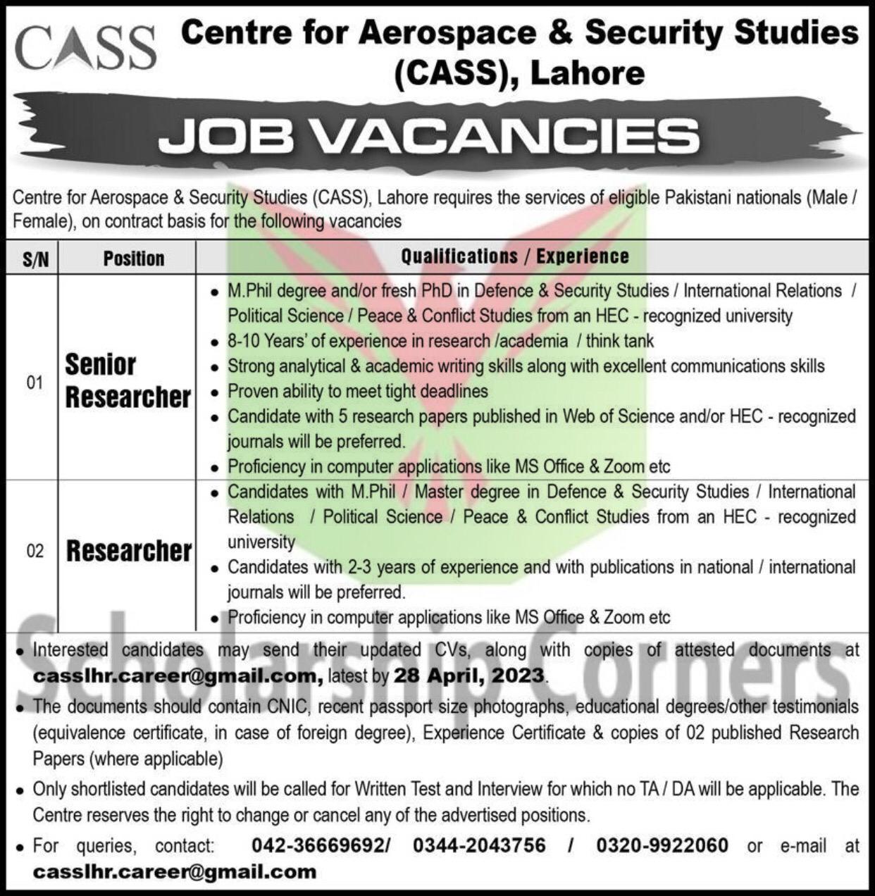 CASS Jobs 2023 | Centre For Aerospace And Security Studies Jobs 2023