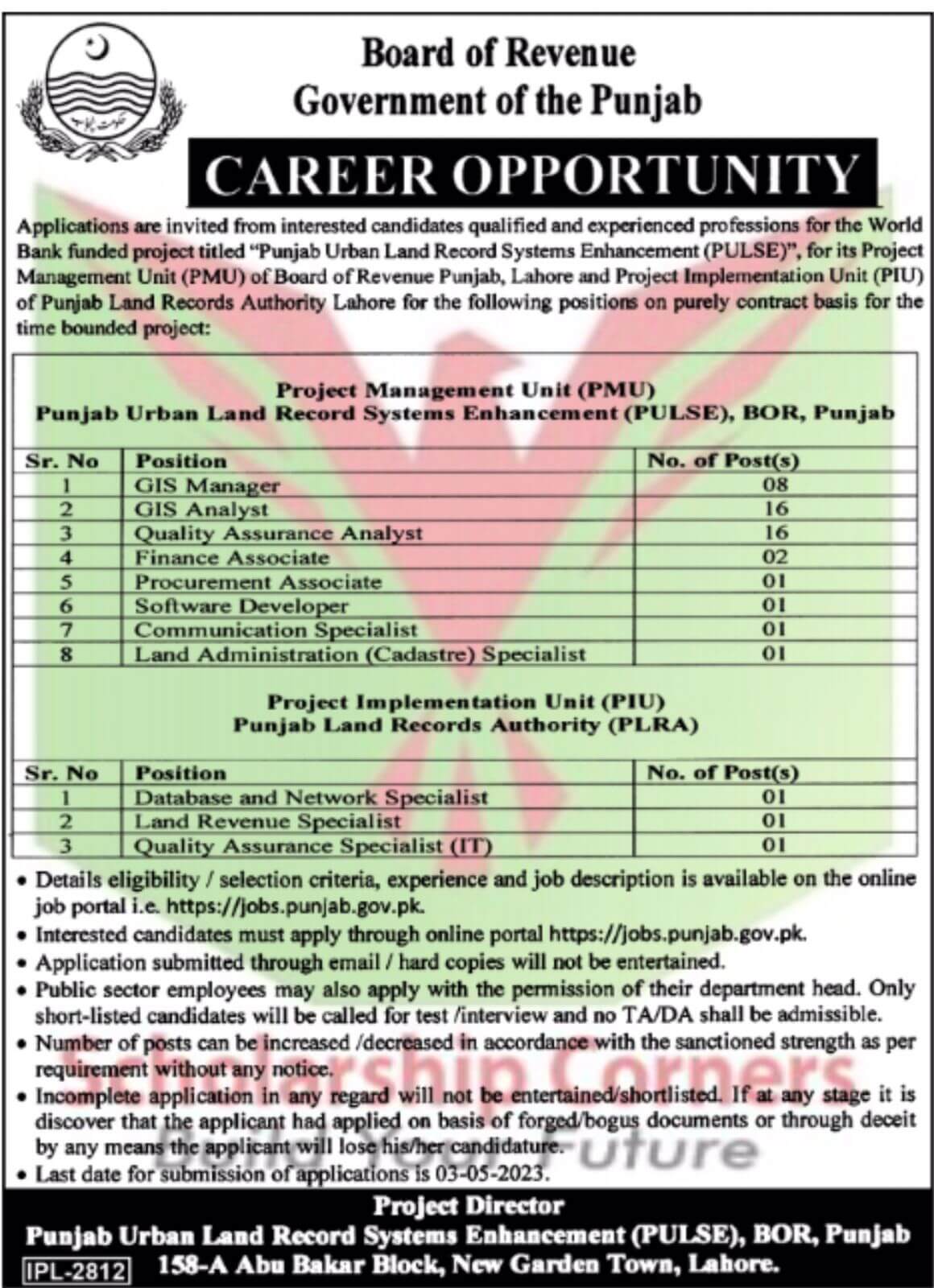 Board Of Revenue Punjab Jobs 2023 | BOR Punjab Jobs Online Apply