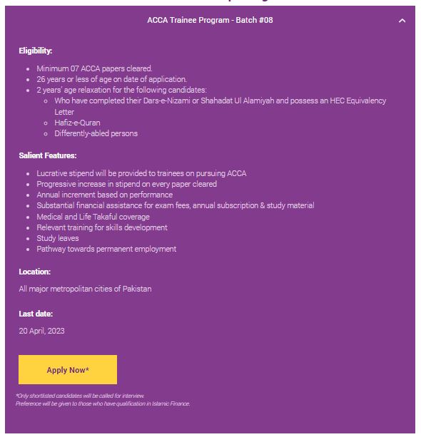 Meezan Bank ACCA Trainee Program 2023 in Pakistan