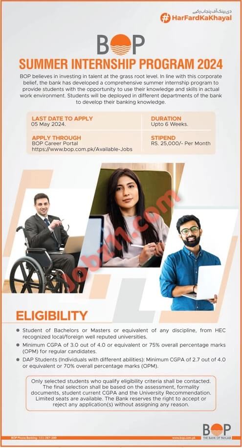 Bank of Punjab Internship 2024 | BOP Internship 2024 Pakistan