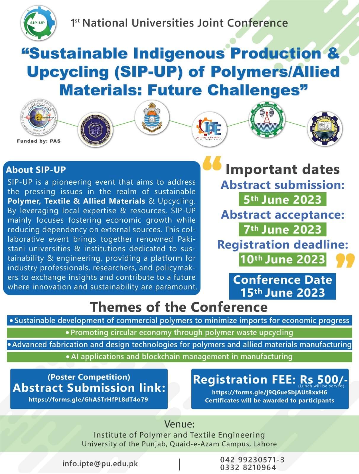 IPTE Punjab University 1st Conference on SIP-UP of Polymers or Allied Materials