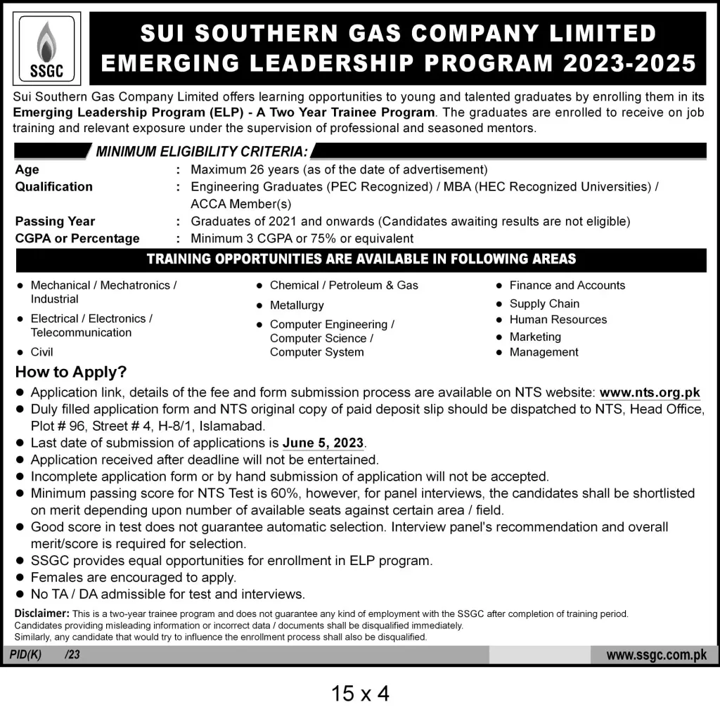 SSGC Paid Internship Program 2023 in Pakistan | Apply Online