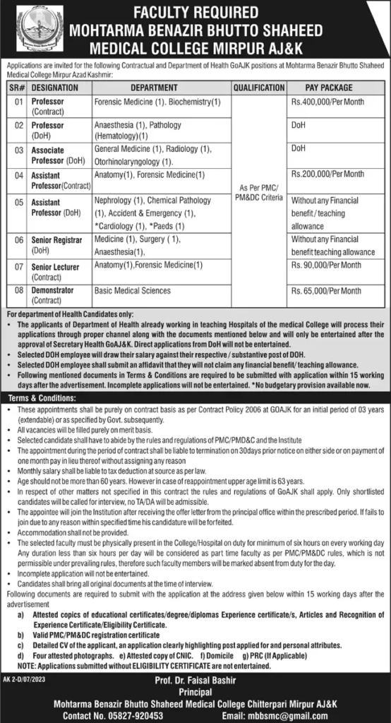 Benazir Bhutto Shaheed Medical College Jobs 2023 in Mirpur