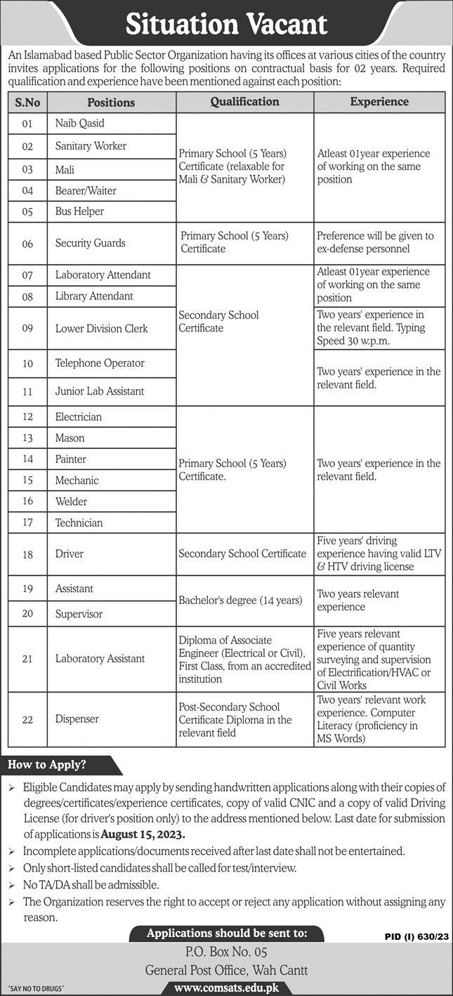 Comsats University Jobs 2023 in Wah Cantt | Apply Online
