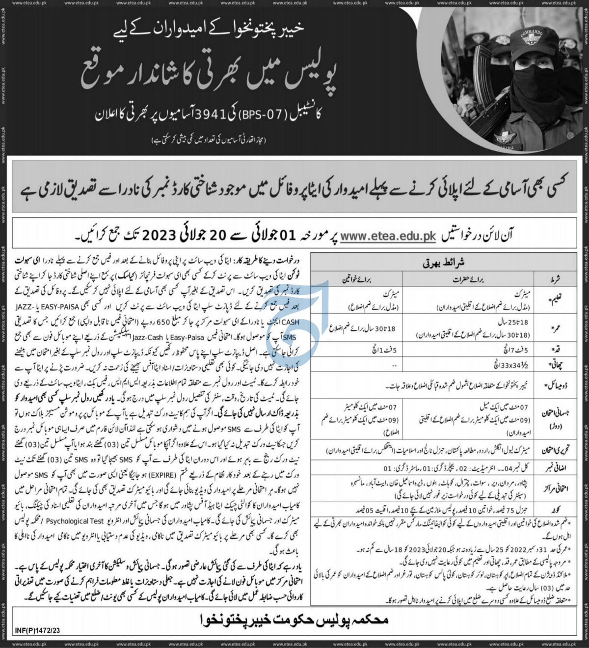 KPK Police Constable Jobs 2023 | Apply Online