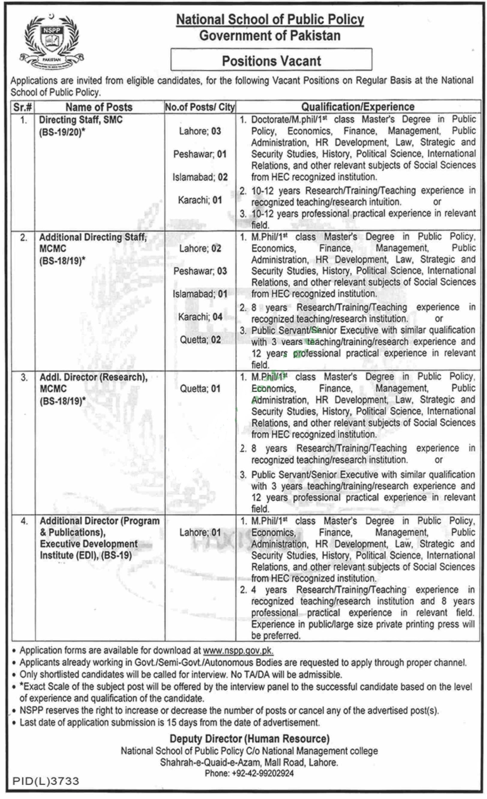 National School of Public Policy NSPP Jobs 2023 in Lahore