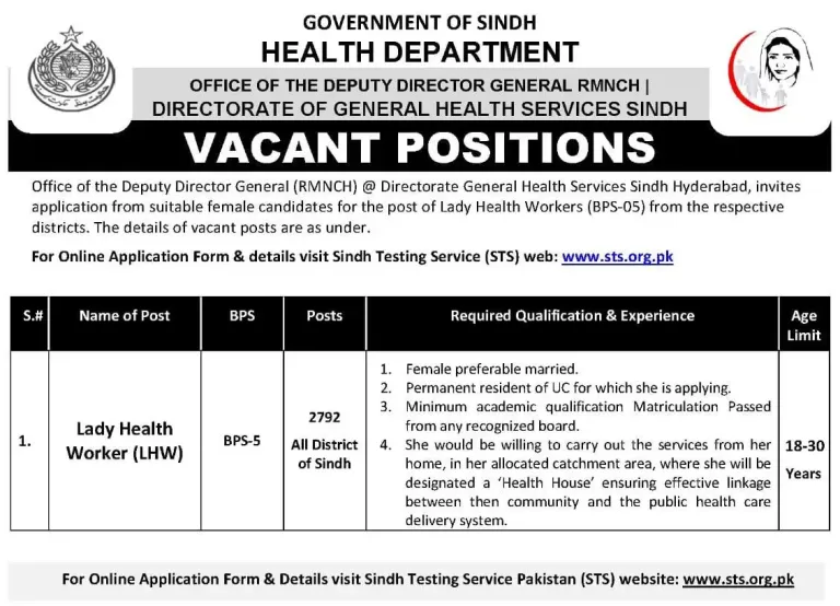 Lady Health Visitor Jobs 2023 in Sindh | Apply Online