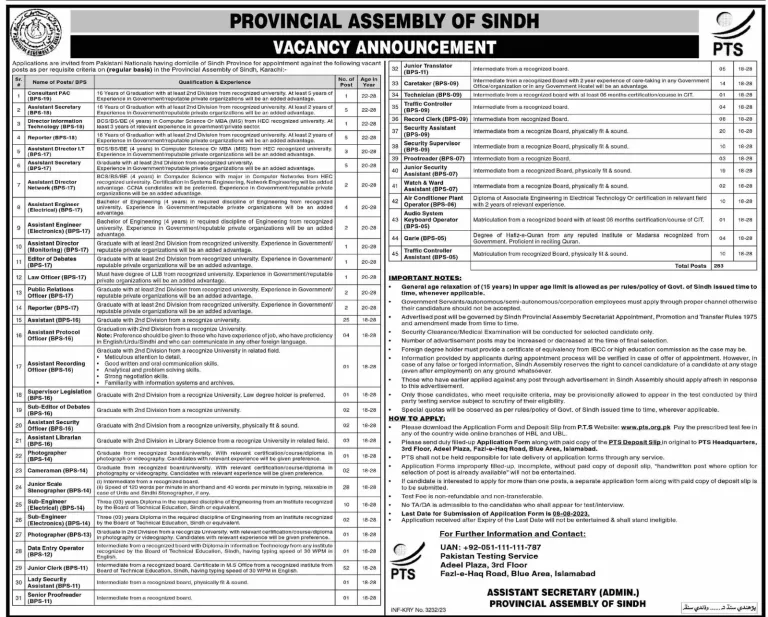 Sindh Provincial Assembly Jobs 2023 in Pakistan | Apply Online