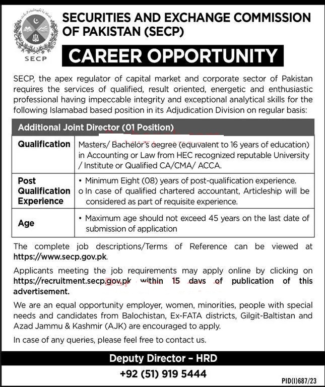 Securities & Exchange Commission of Pakistan jobs