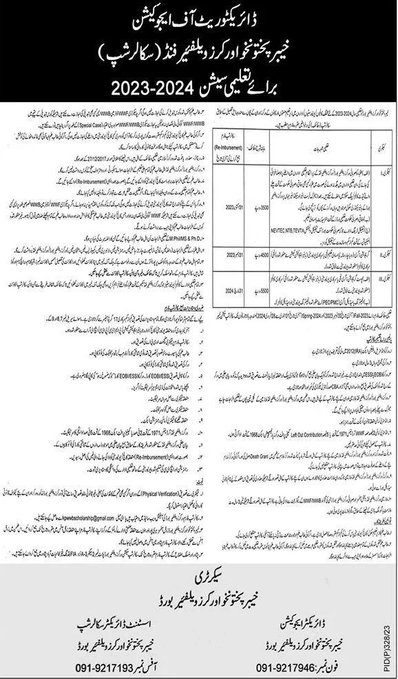 KP Worker Welfare Fund Scholarship 2023 (Merit & Need-Based)