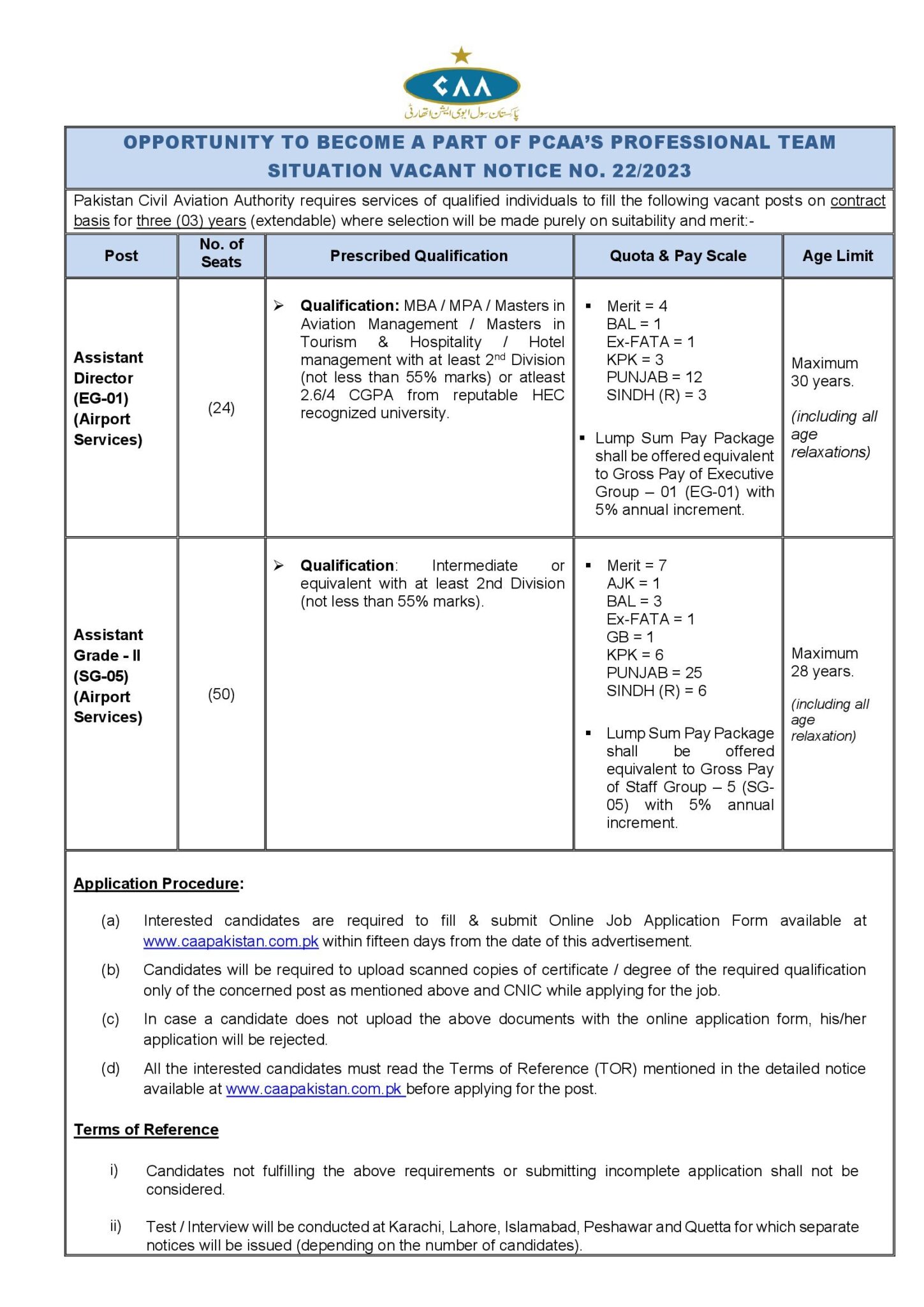 Civil Aviation Authority (CAA) Jobs 2023 in Pakistan