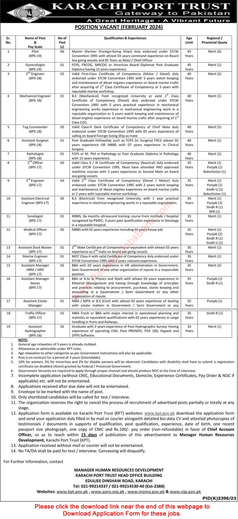 KPT jobs 2024 in Karachi Karachi Port Trust Careers 2024
