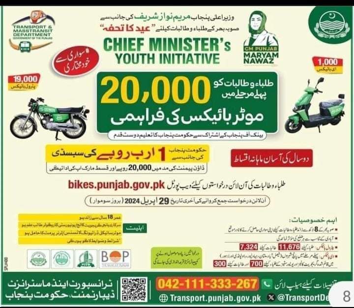 CM Punjab Free Electric Bikes Registration Open | E Bikes for Students