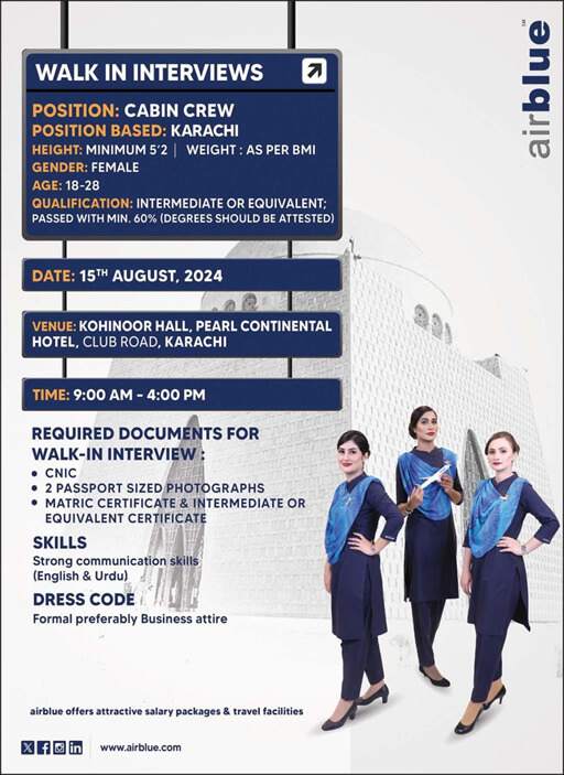 Air Blue Latest Airhostess Jobs In Pakistan | Air Blue Careers 2024