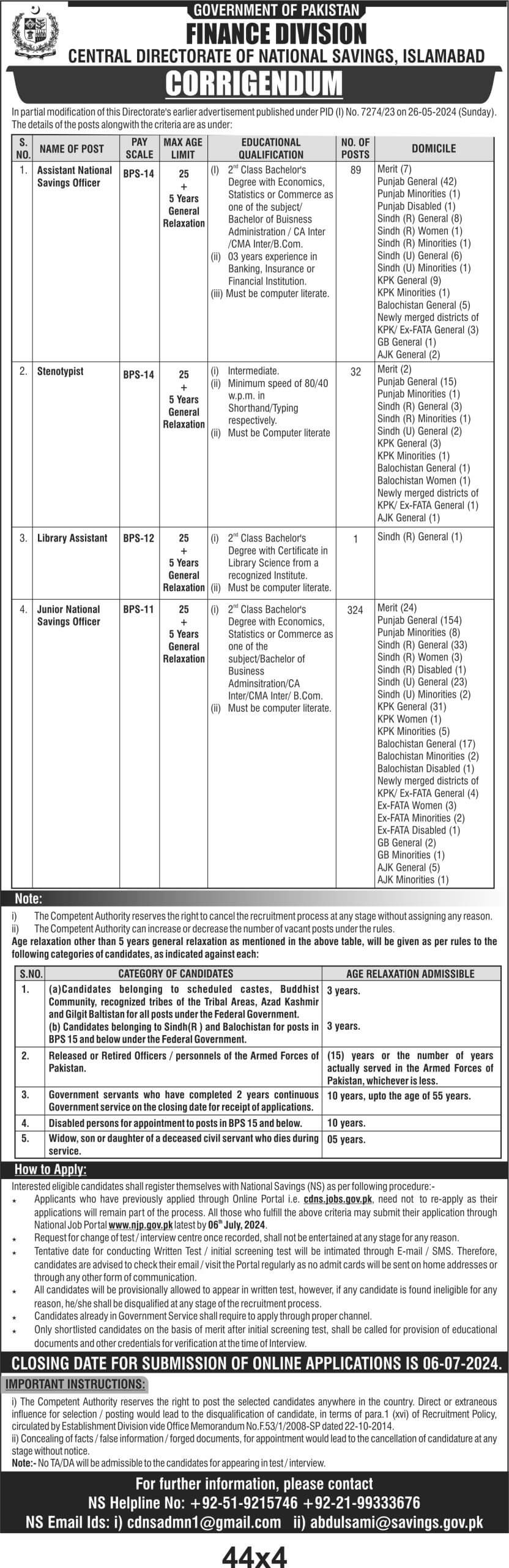 Central Directorate of National Savings Latest Jobs 2024