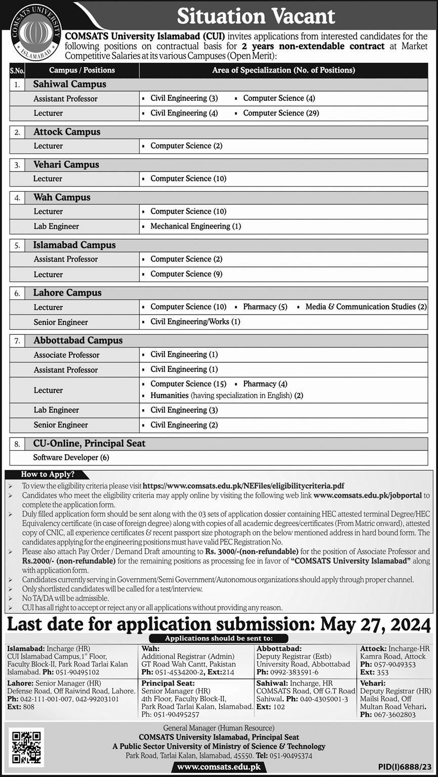 COMSATS University Latest Teaching and Non-Teaching Jobs 2024