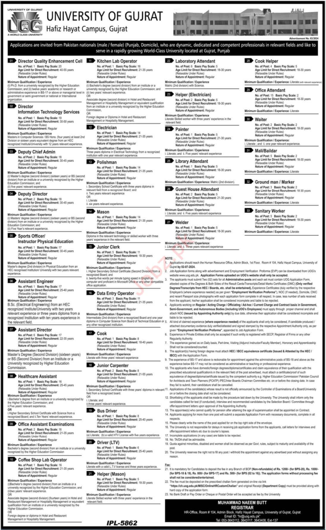 Non-Teaching Jobs in University of Gujrat UoG | Administrative Jobs 2024