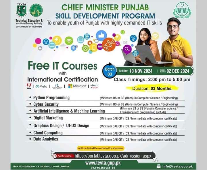 Chief Minister Punjab Skill Development Program | Free IT Courses