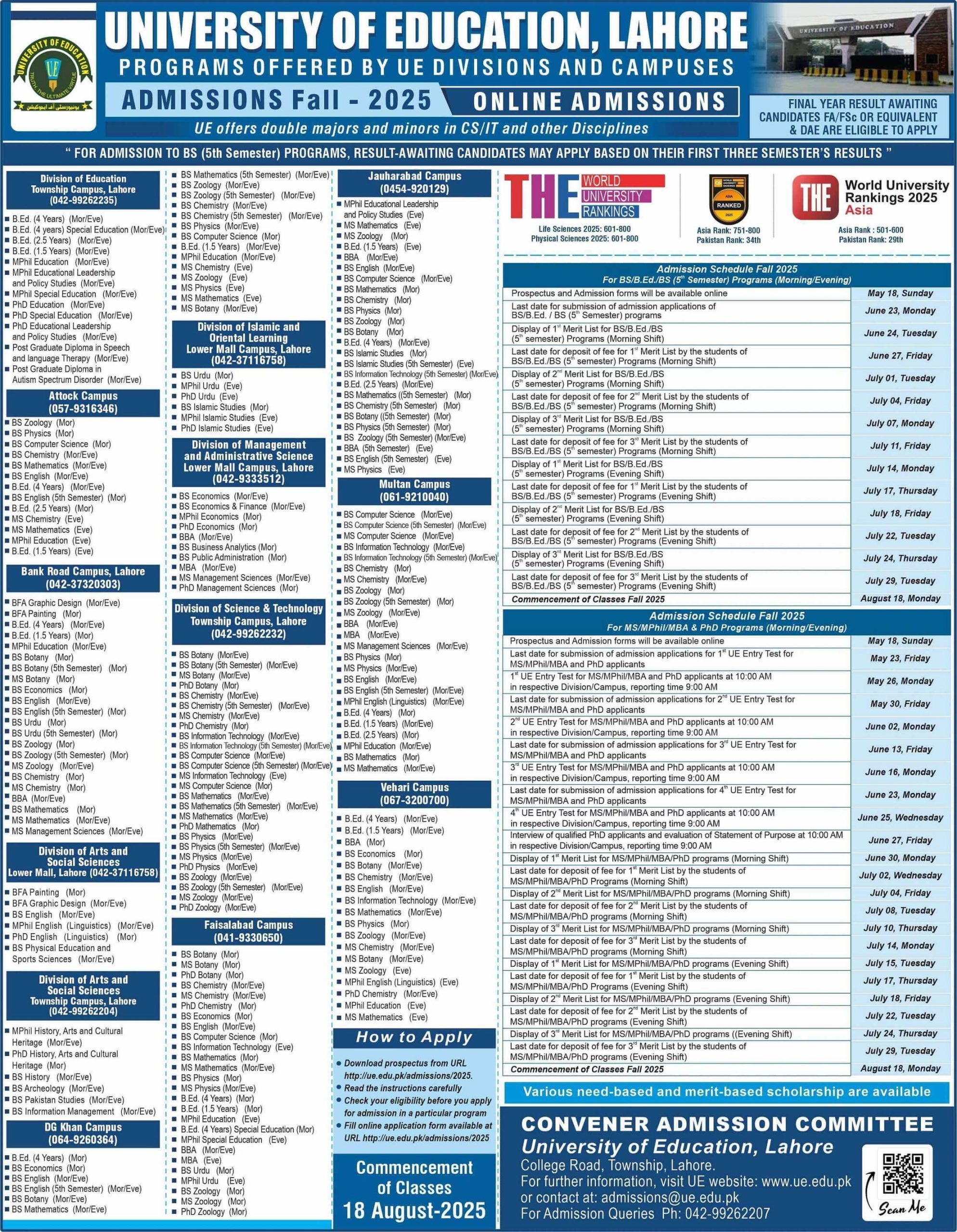 University of Education UE Fall Admissions 2025