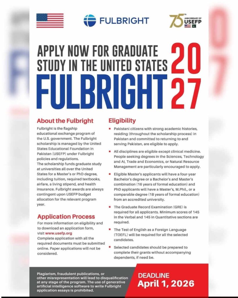 Fulbright Fully Funded Scholarships 2026-27 for Pakistan in the USA